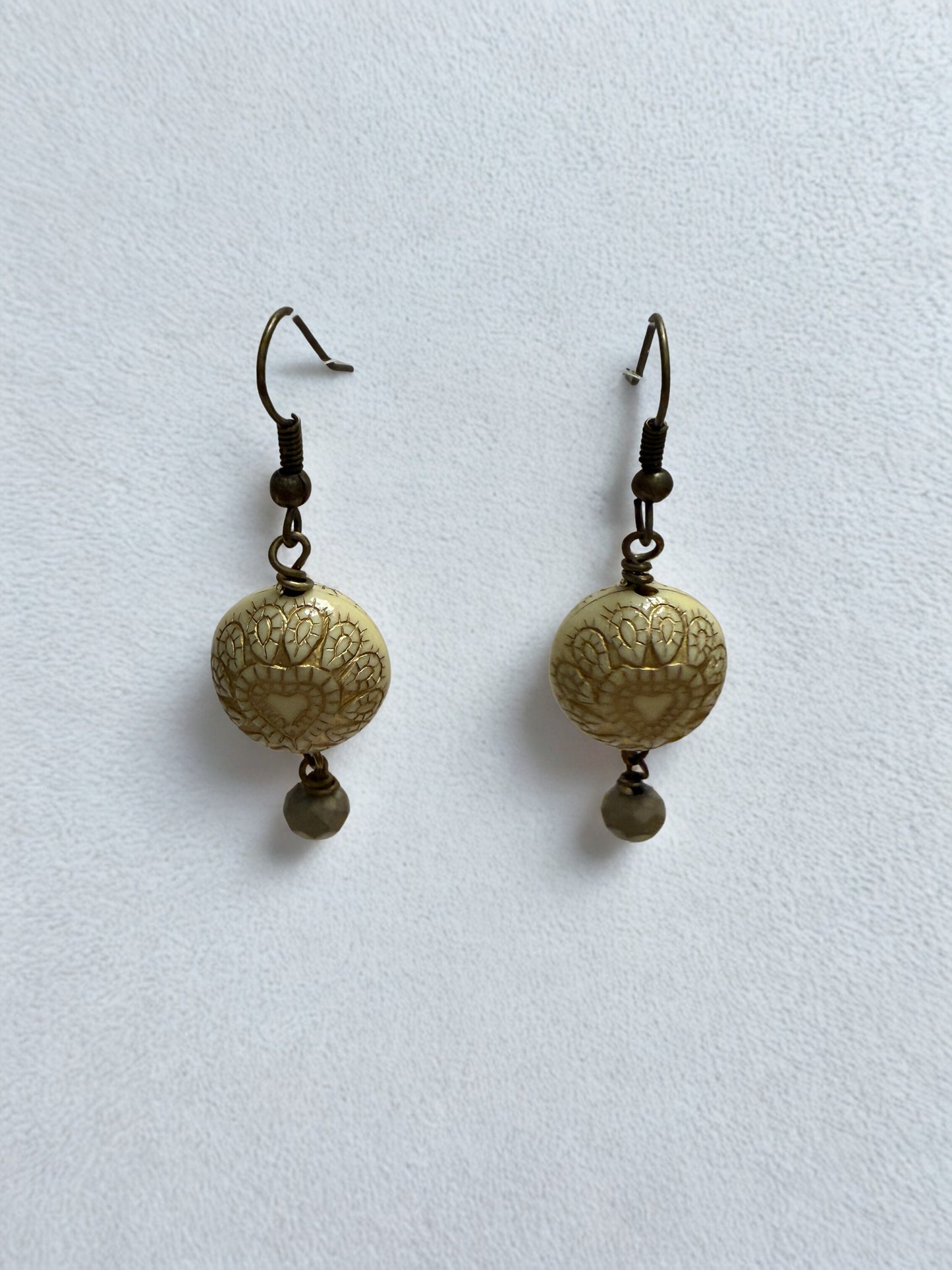 Earrings - Cream and Gold Hearts