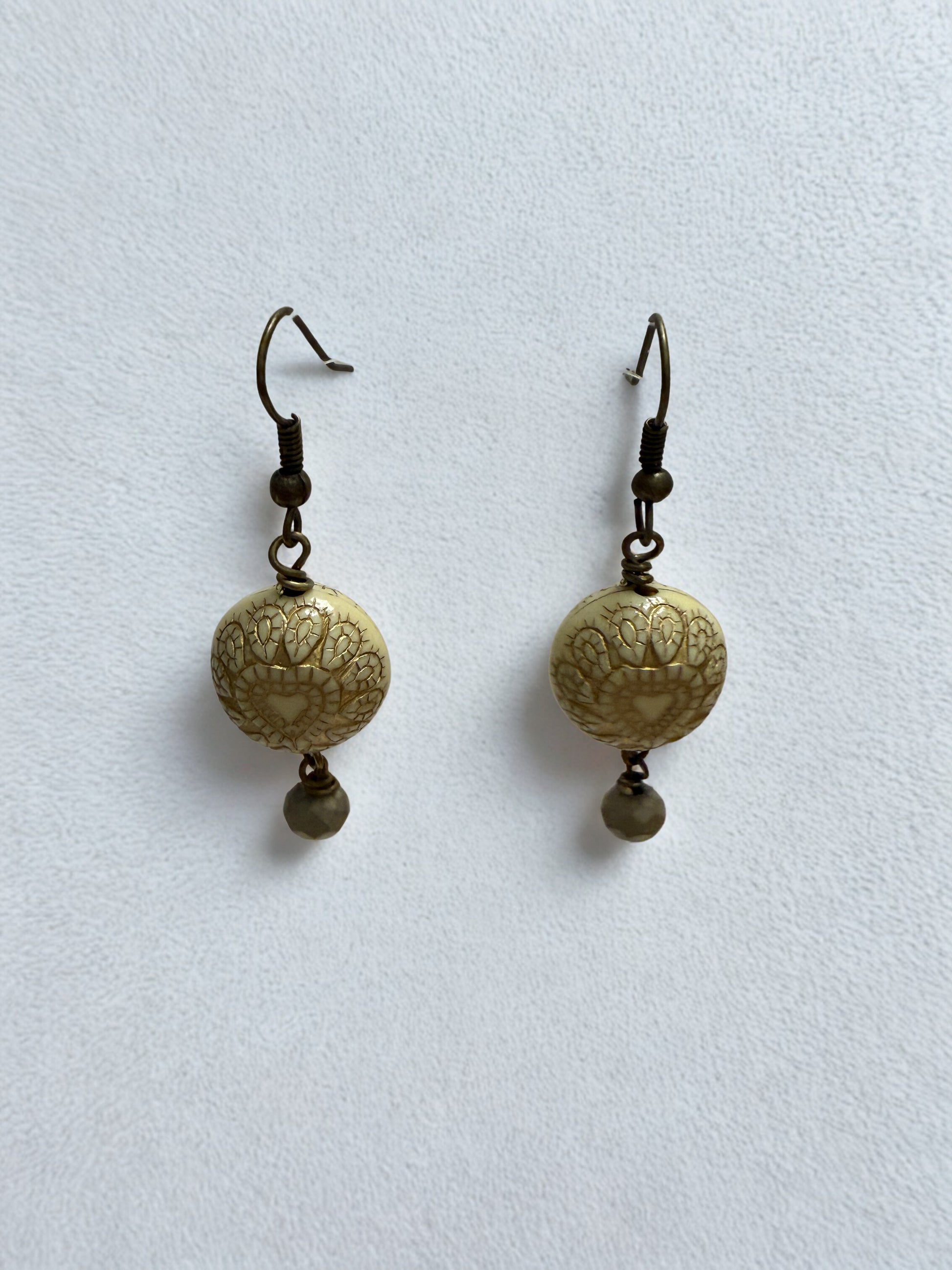 Earrings - Cream and Gold Hearts
