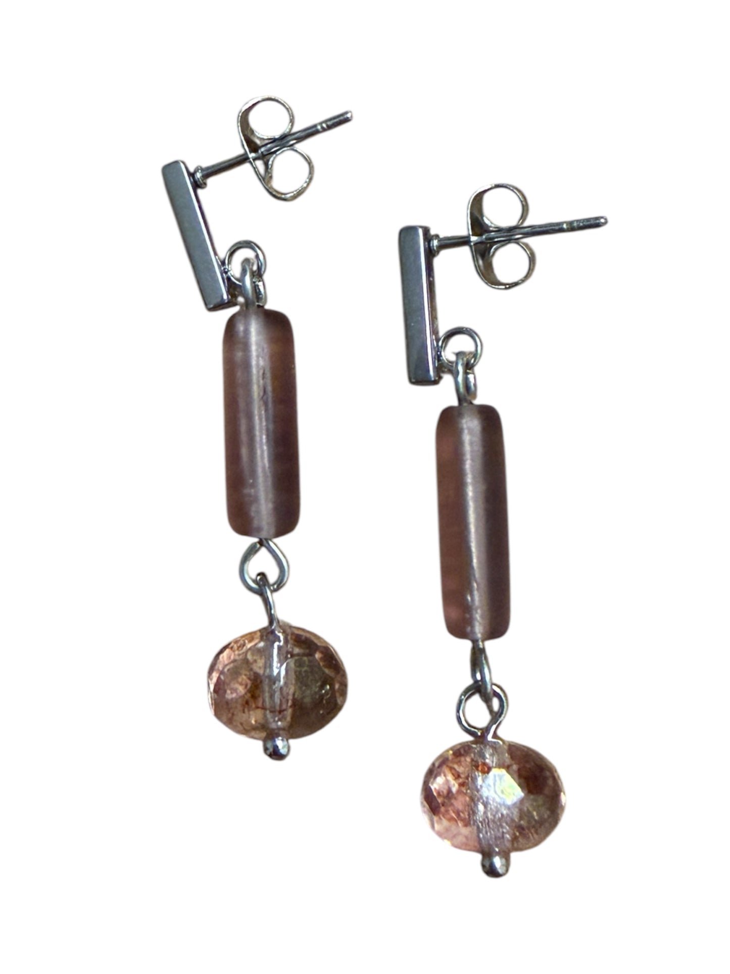 Earrings - Purple Czech Tubes