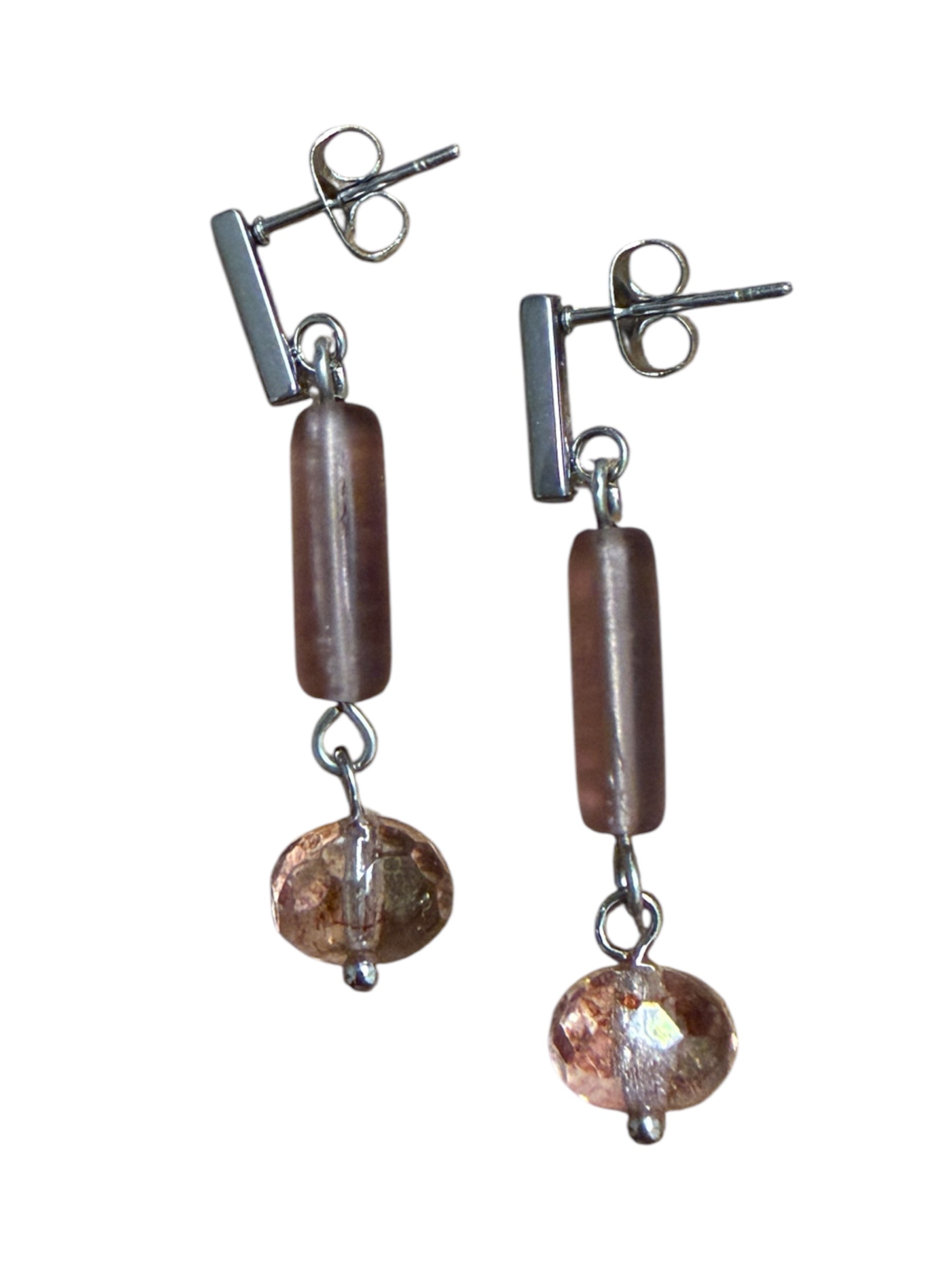 Earrings - Purple Czech Tubes