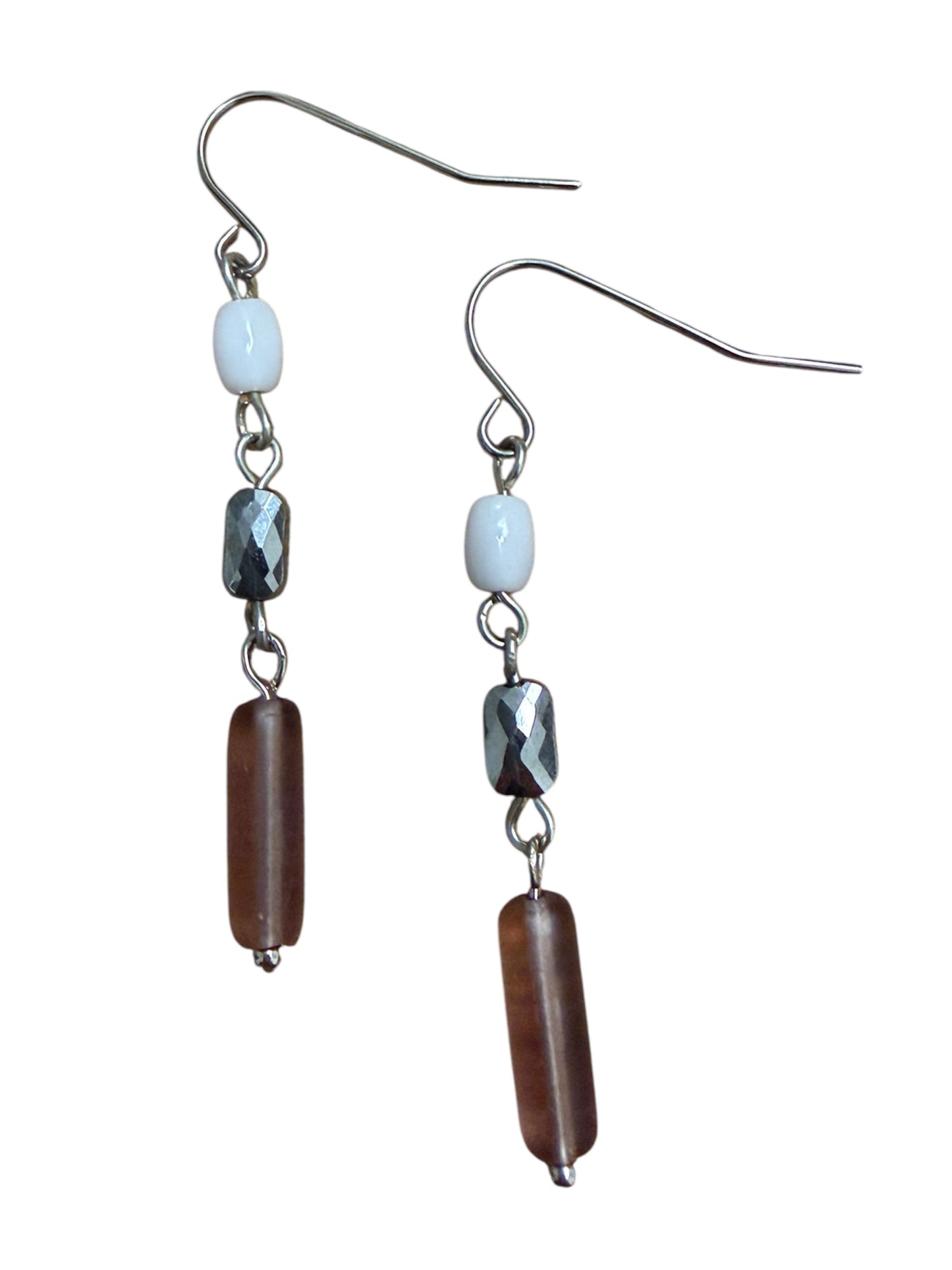 Earrings - Purple, Silver, White Dangles