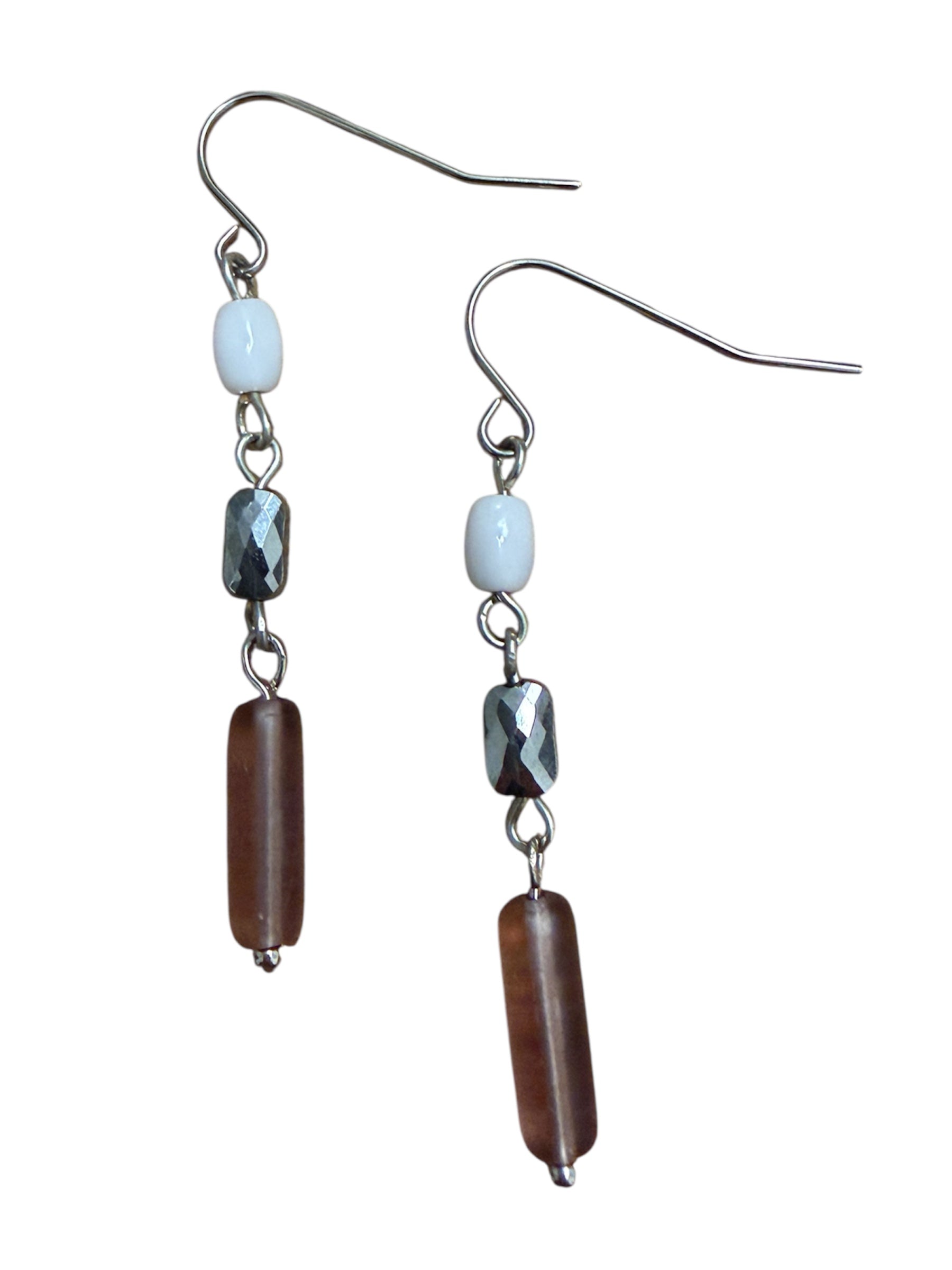 Earrings - Purple, Silver, White Dangles