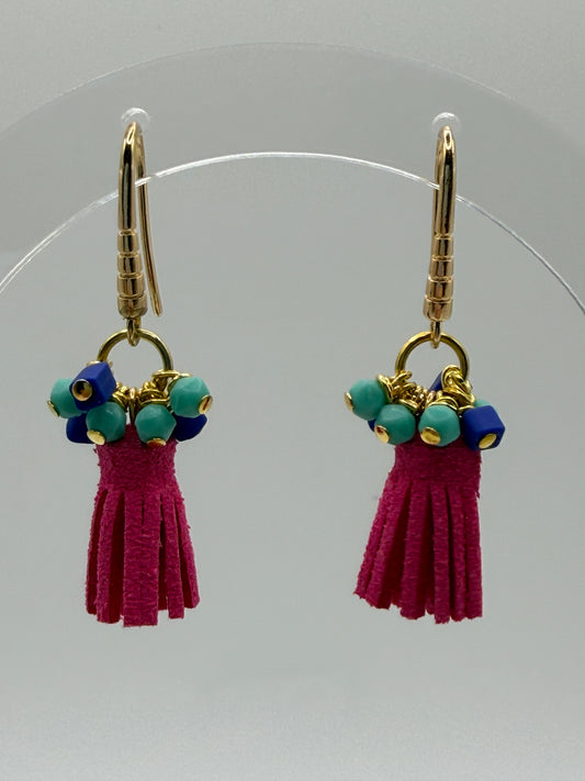Earrings - Neon Pink Tassles