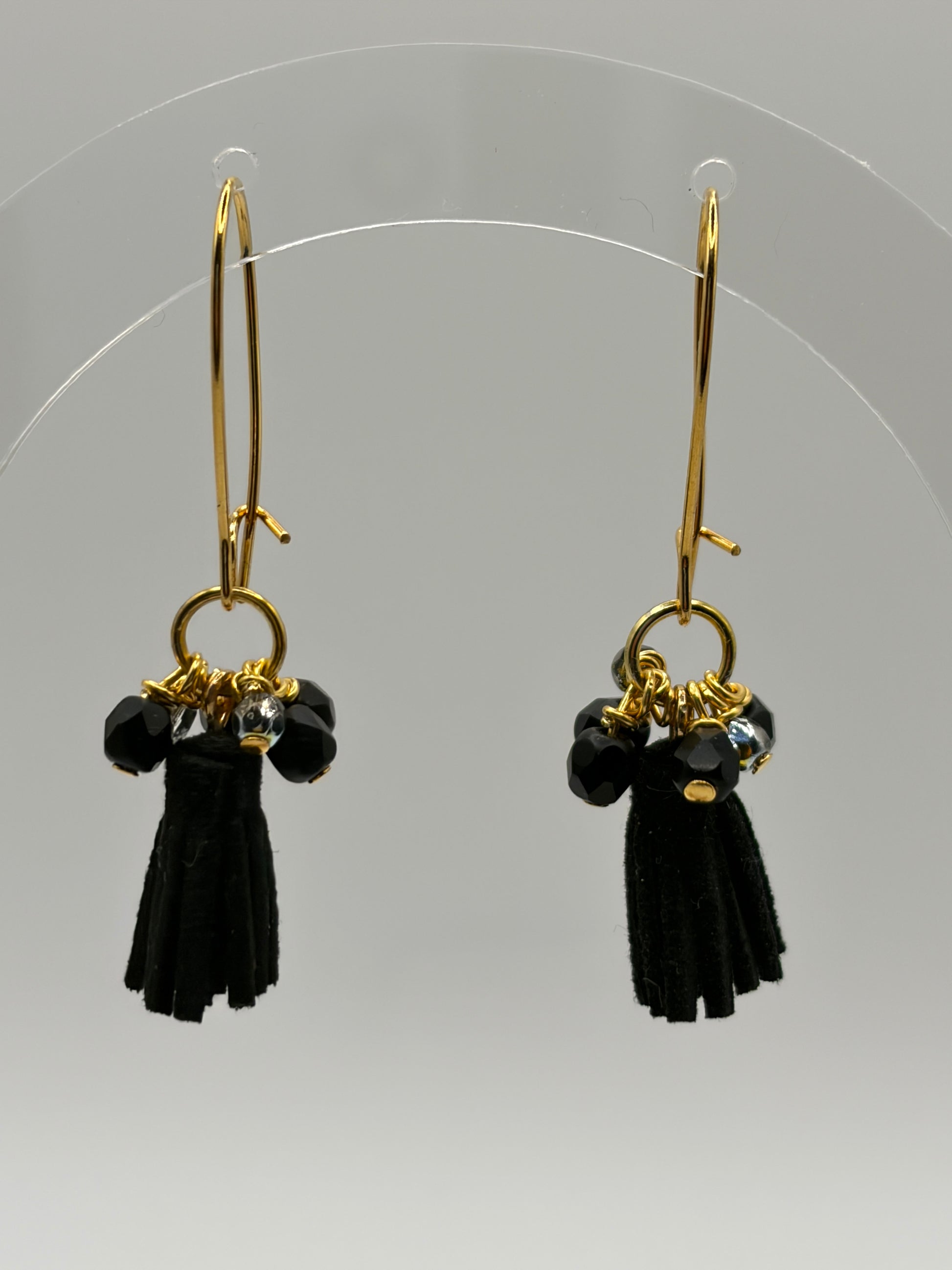 Earrings - Black Tassles With Gold