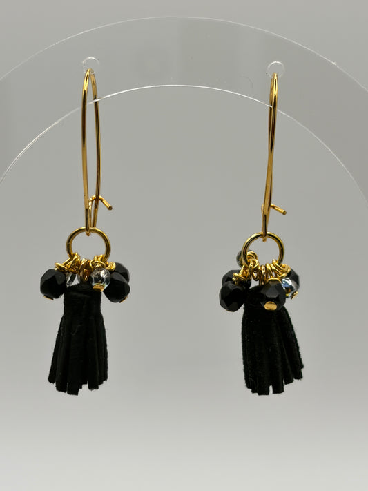 Earrings - Black Tassles With Gold