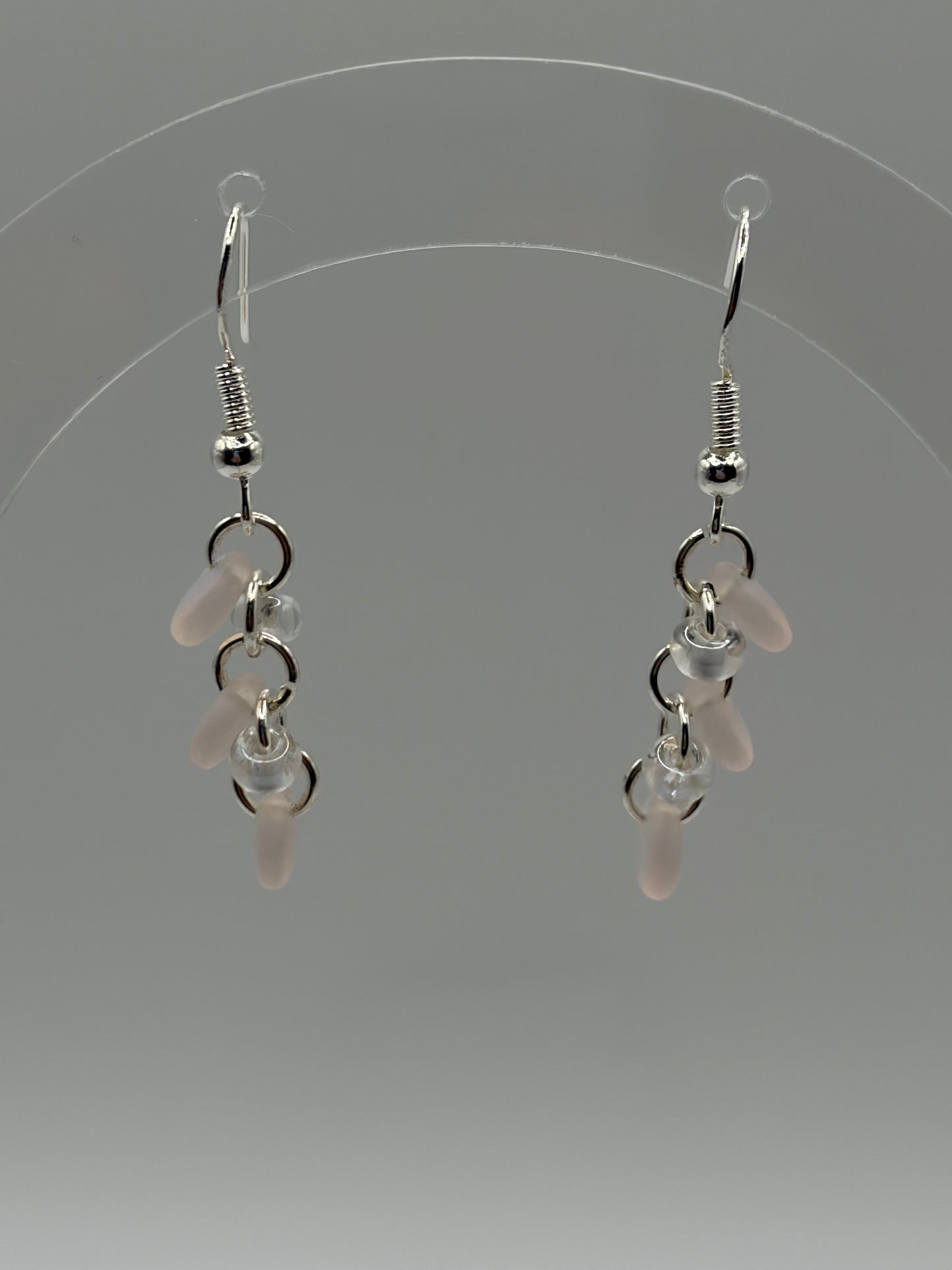 Earrings - Irridescent Pink Circles With Clear Round Accents