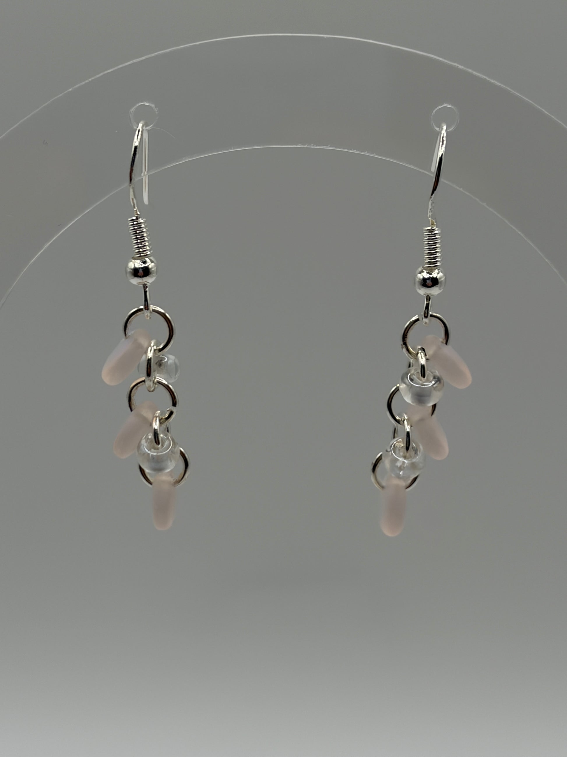 Earrings - Irridescent Pink Circles With Clear Round Accents