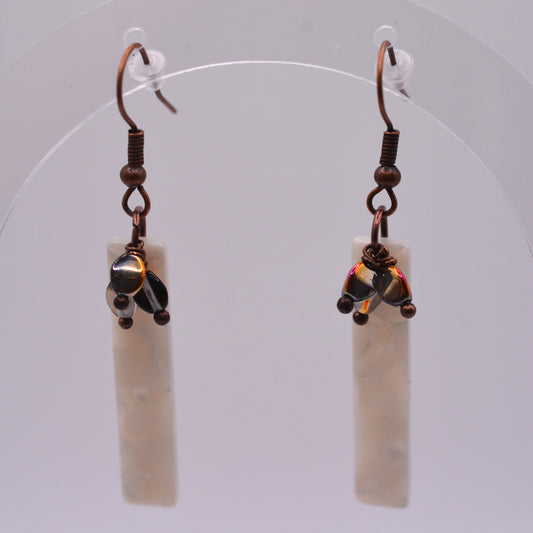White Acetete Dangles With Copper