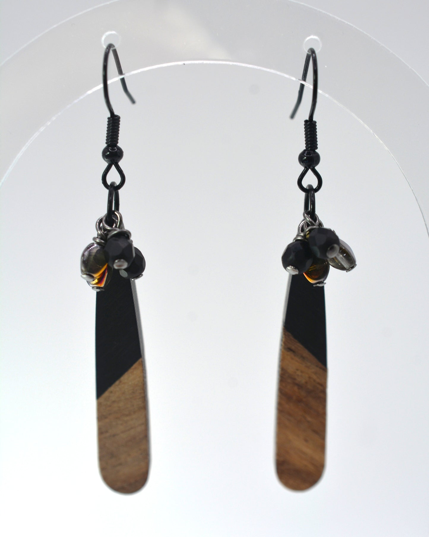 Earrings - Black Acetate With Wood