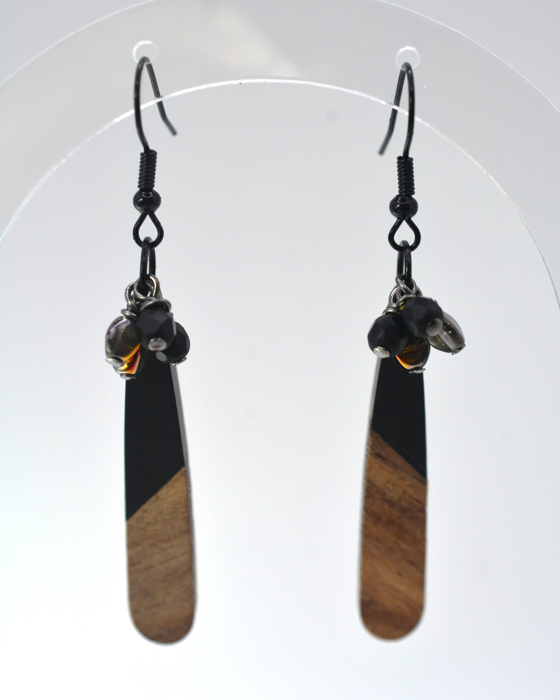 Earrings - Black Acetate With Wood