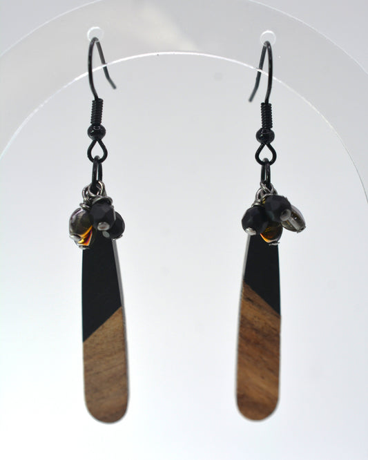 Earrings - Black Acetate With Wood