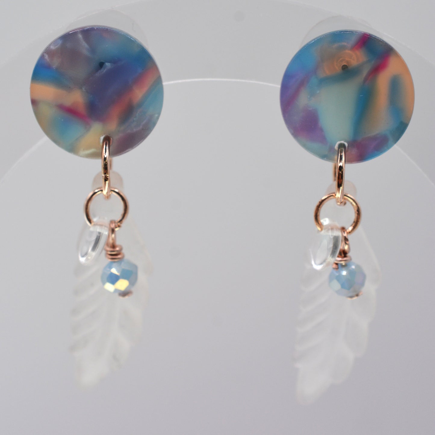 Earrings - White Leaves With Blue