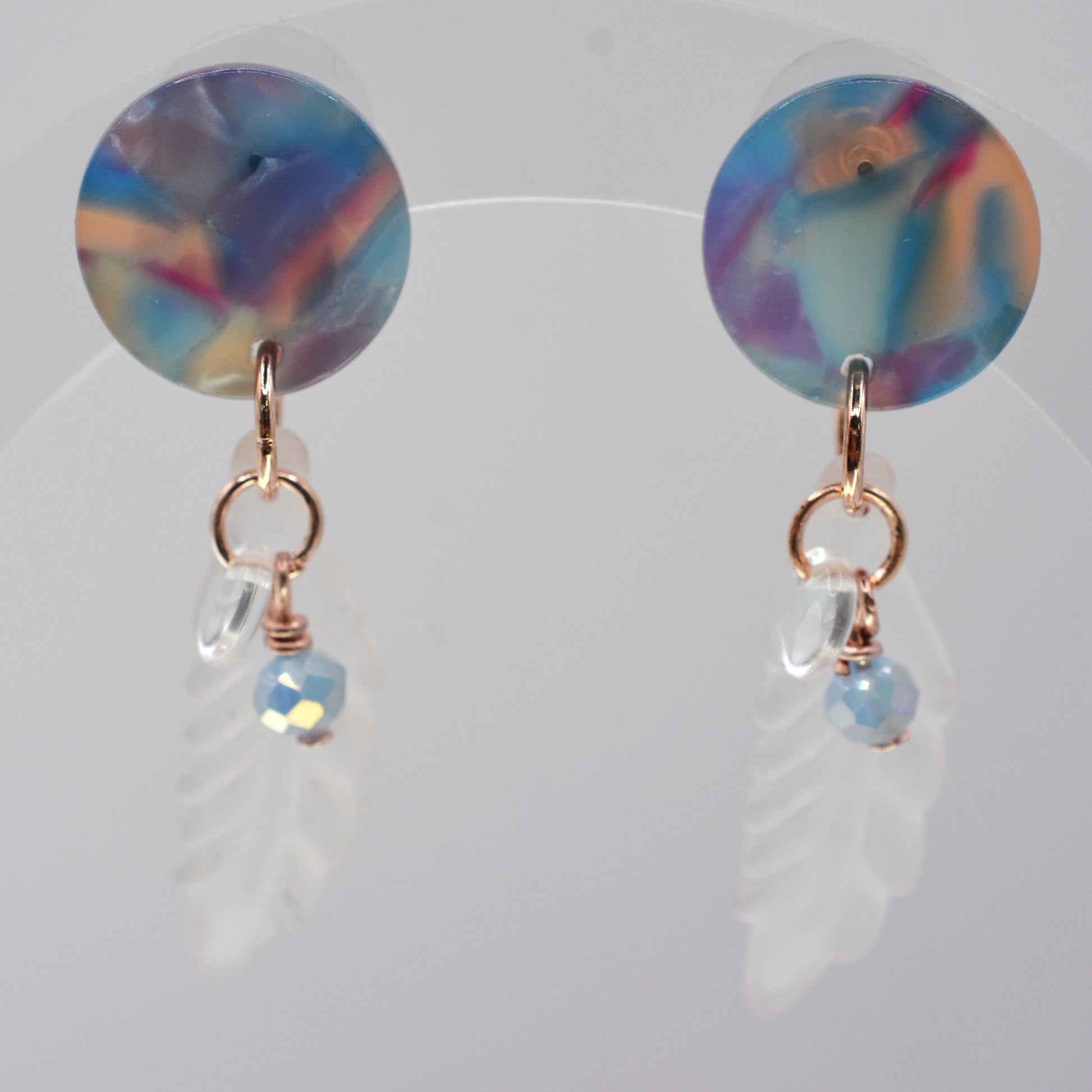 Earrings - White Leaves With Blue