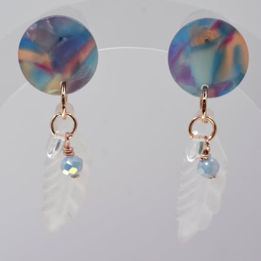 Earrings - White Leaves With Blue