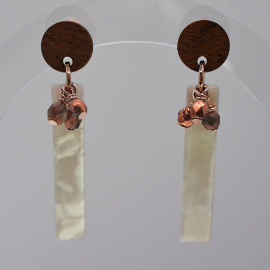 Earrings - White Acetate Rods On Wood