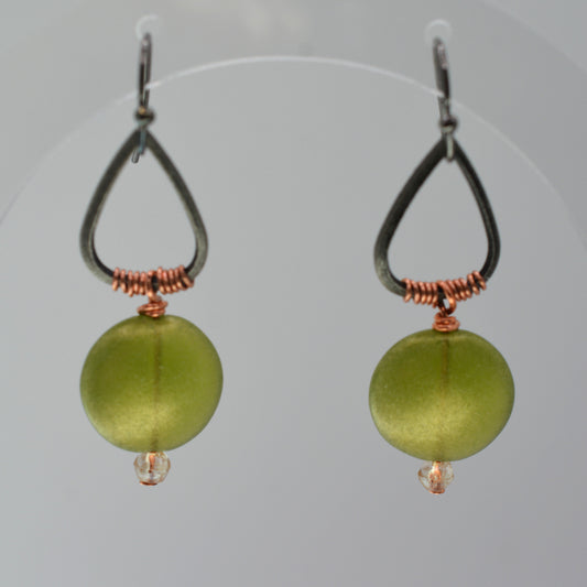 Earrings - Lime Discs With Black Frames
