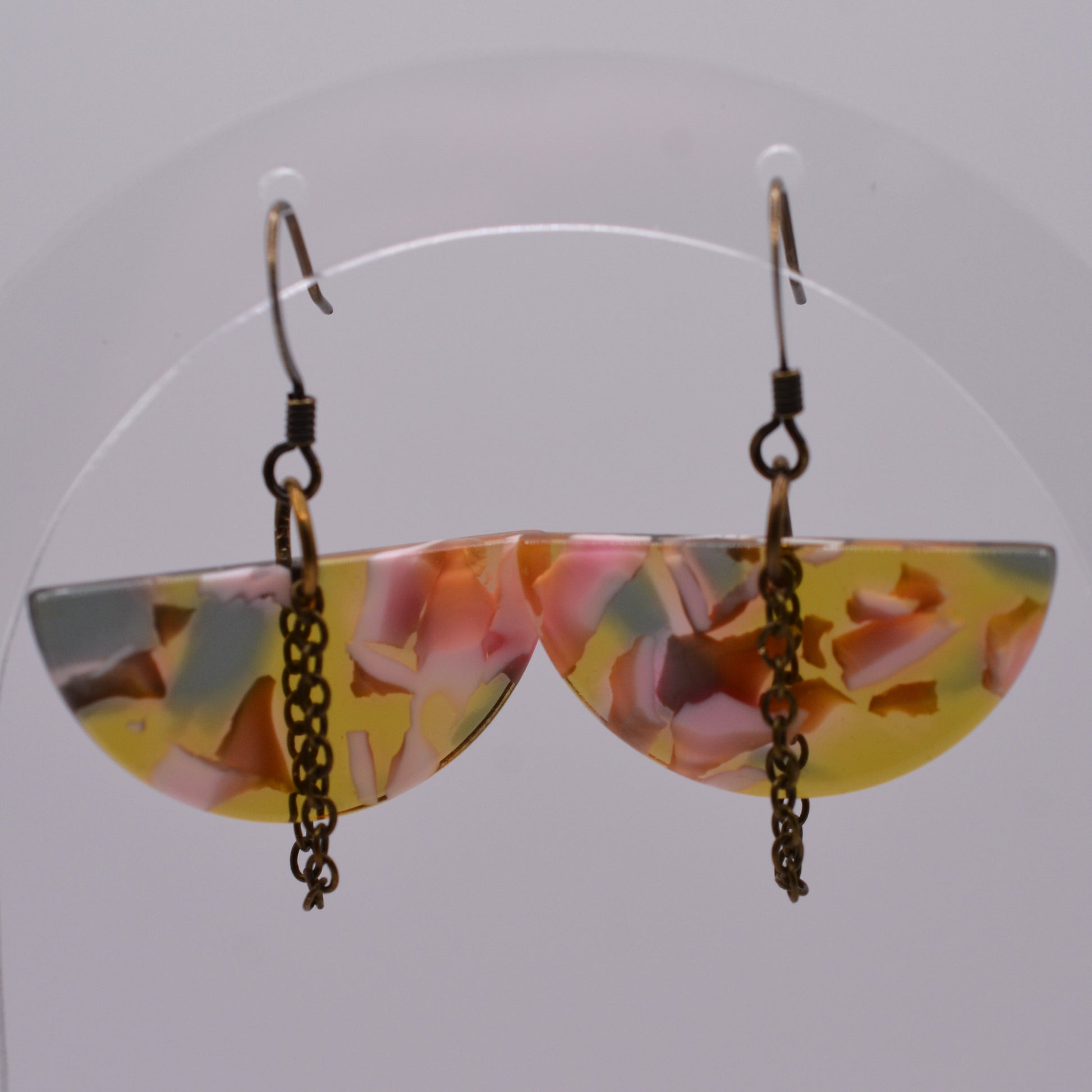 Earrings - Pink/Olive Half-Circles