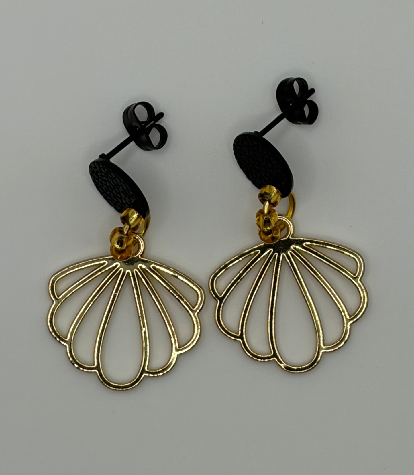 Earrings - Gold Petals With Black