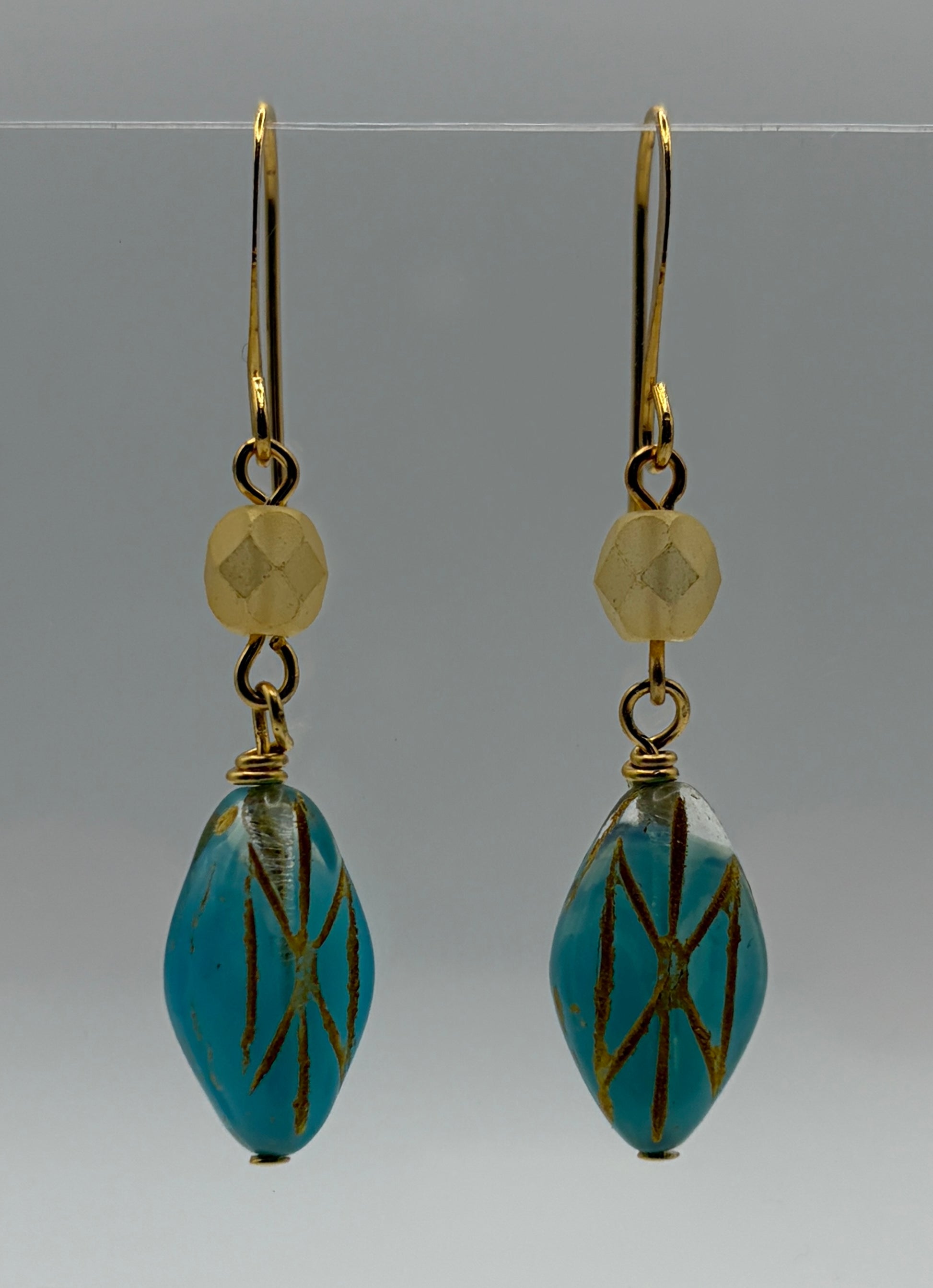 Earrings - Teal and Gold
