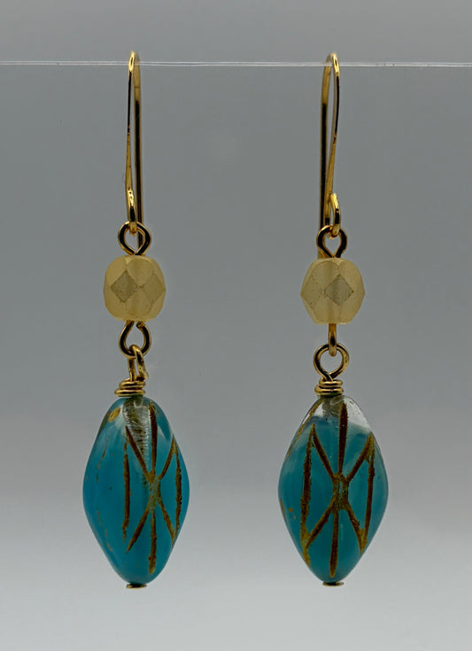Earrings - Teal and Gold