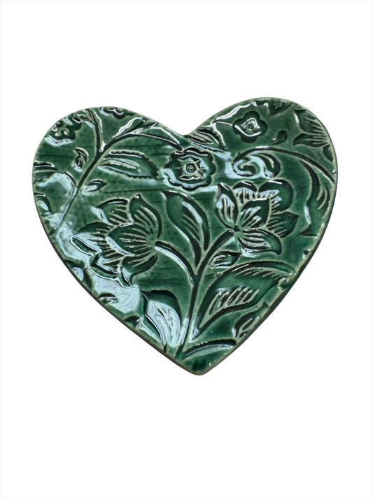 Heart Dish Dark green floral 2-1/2X3"