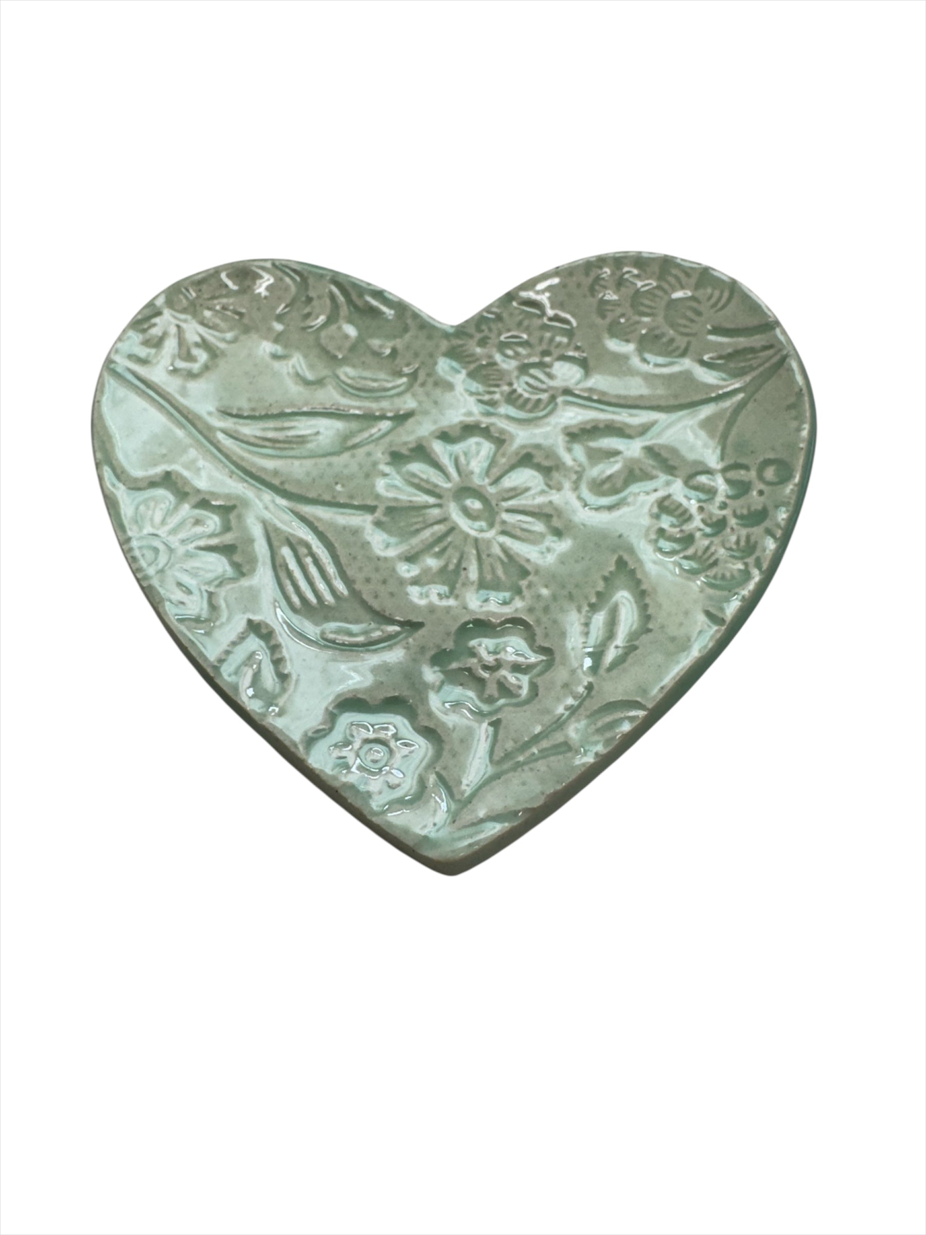 Heart Dish Light green floral 2-1/2X3"