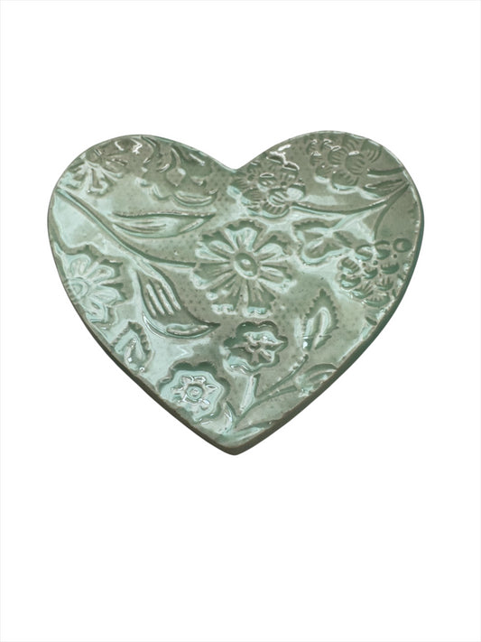 Heart Dish Light green floral 2-1/2X3"