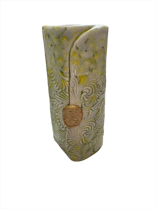 Vase Lemon-lime Sq. w/Button 6" Tall