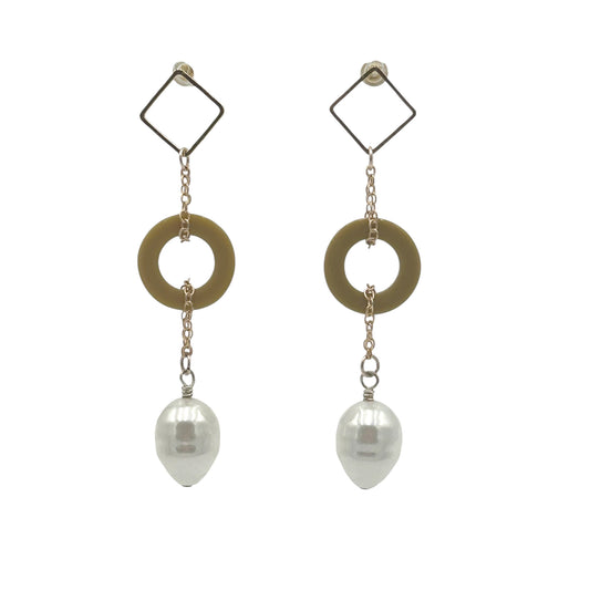 Diamond, Circle. Pearl Earrings